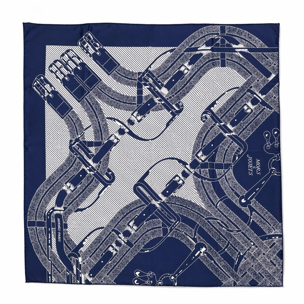 Hermes “Mors et Jouets” Double Face Carre 90 Silk Scarf Navy White - NWT